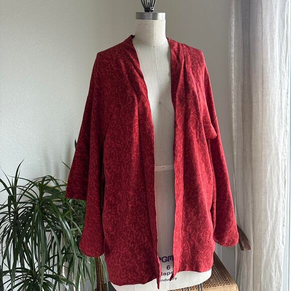 Women’s One Size Kimono Red Vintage Boxy Open Cardigan - Picture 1 of 4
